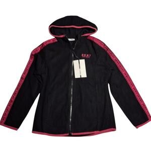 DKNY Sport Girls Fleece Jacket, Size 10-12 Black Pink Hoodie Tween Outerwear NWT